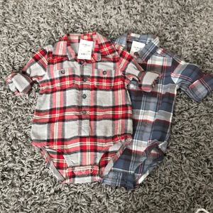 2 OshKosh flannel onesie shirts 9 month
